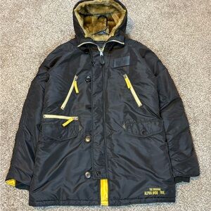 Alpha Industries Parka Coat Mens Large Faux Fur Hooded Insulated Jacket Warm